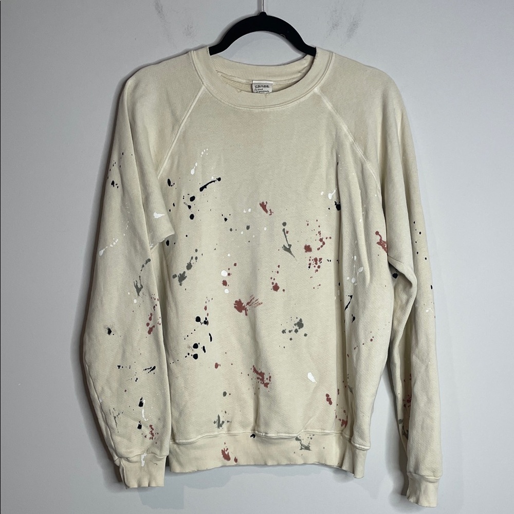 I Stole My Boyfriends Shirt | Cream Paint Splatter Crewneck Sweatshirt Medium